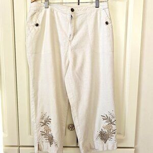 Coppogallo White Women's Linen Capris, Size 14